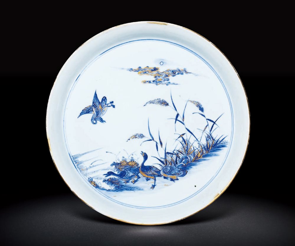 青花描金芦雁图洗
