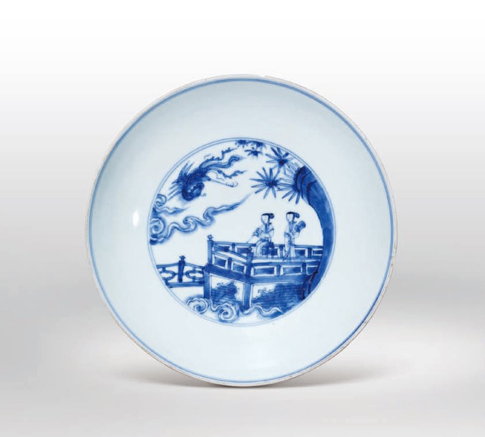青花吹箫引凤图盘
