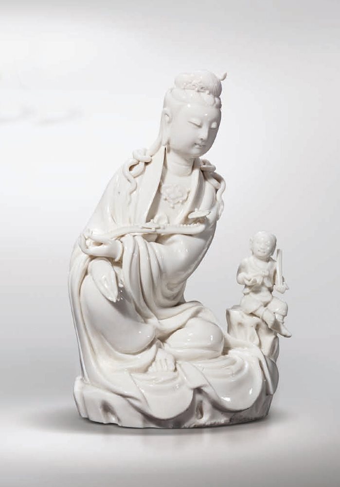 德化窑白瓷童子观音坐像