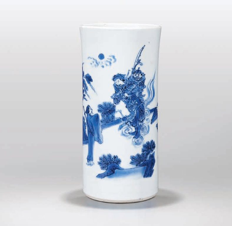 青花人物故事图笔筒