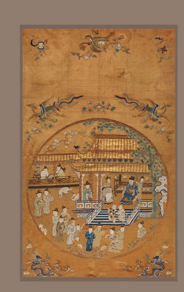 盘金绣人物挂屏