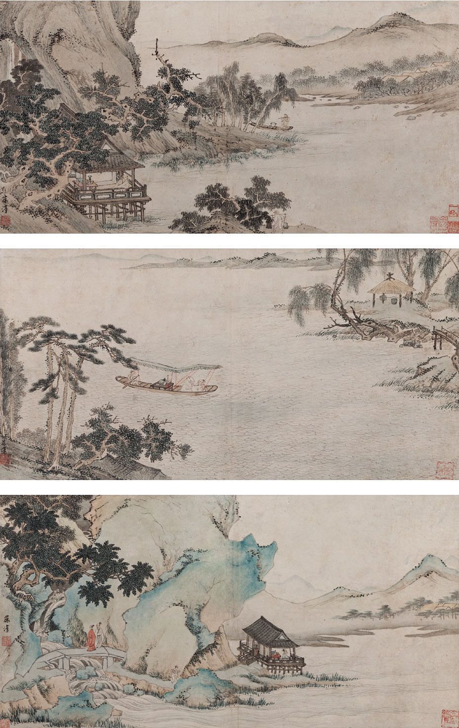 仿古山水四屏