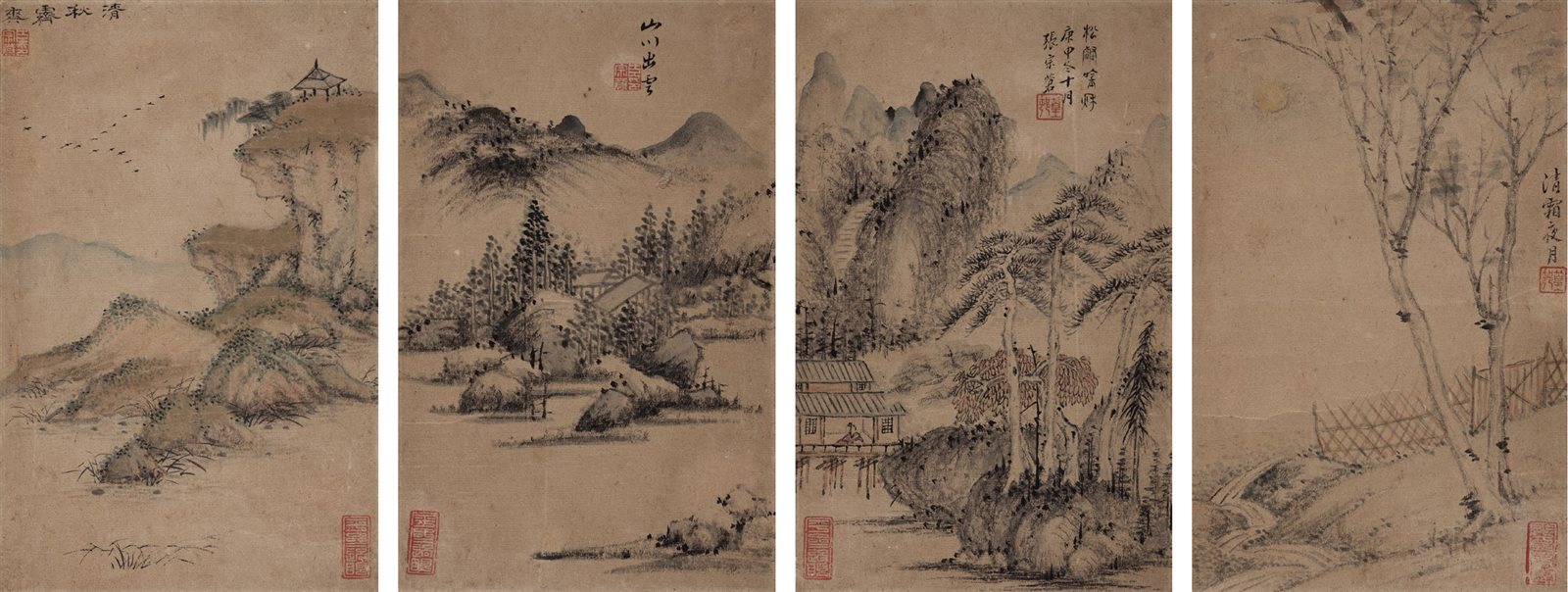 山水四屏