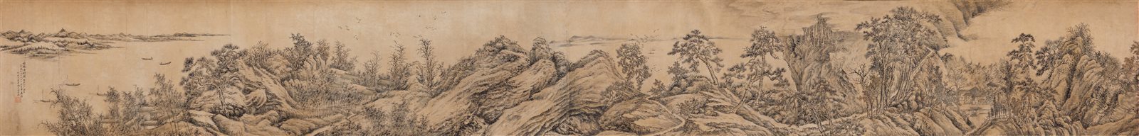 竹林渔村图