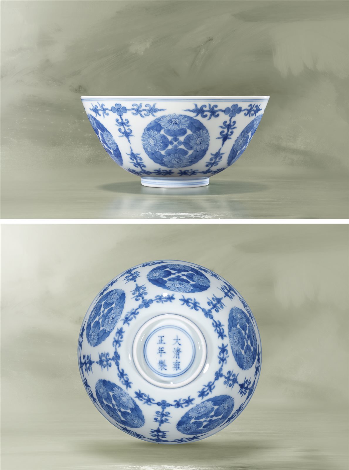 青花团菊纹碗