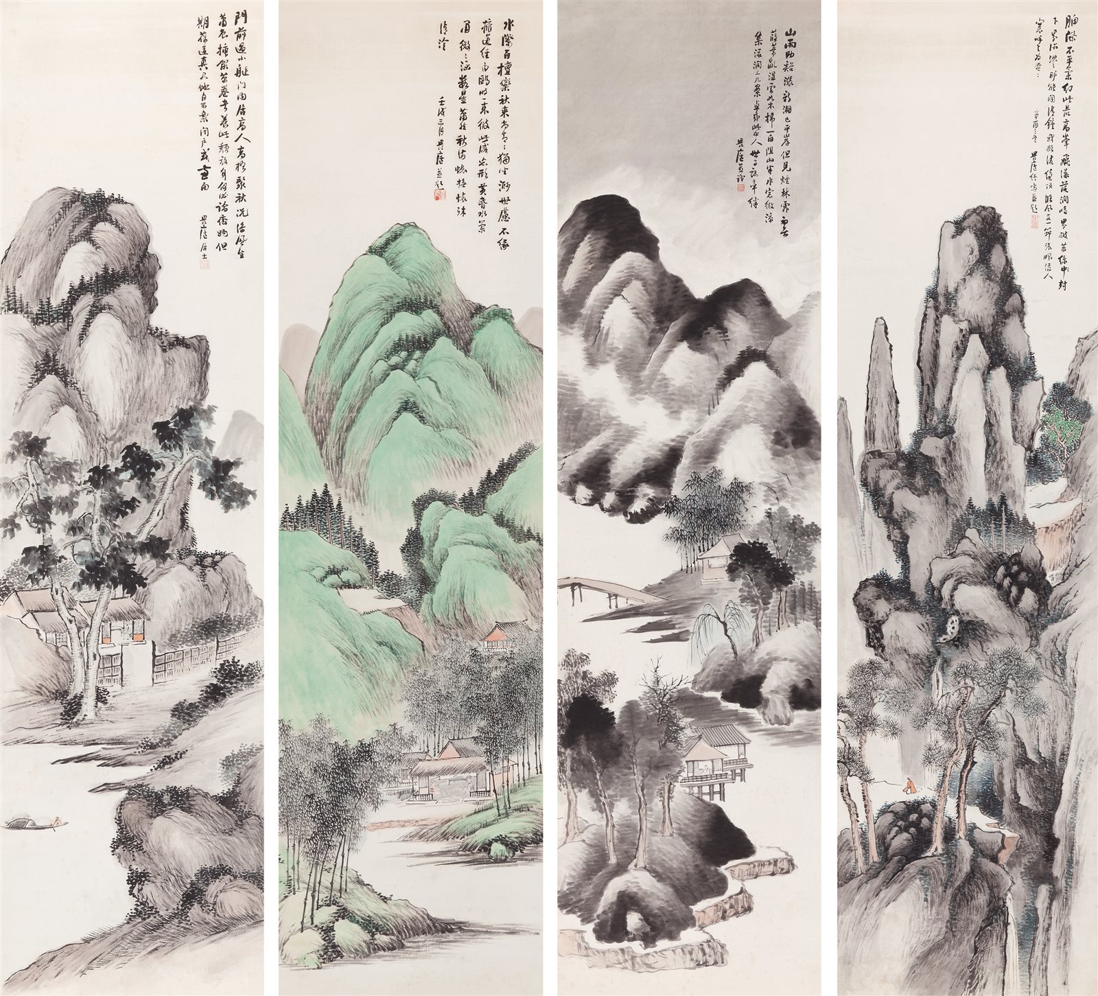 山水四屏