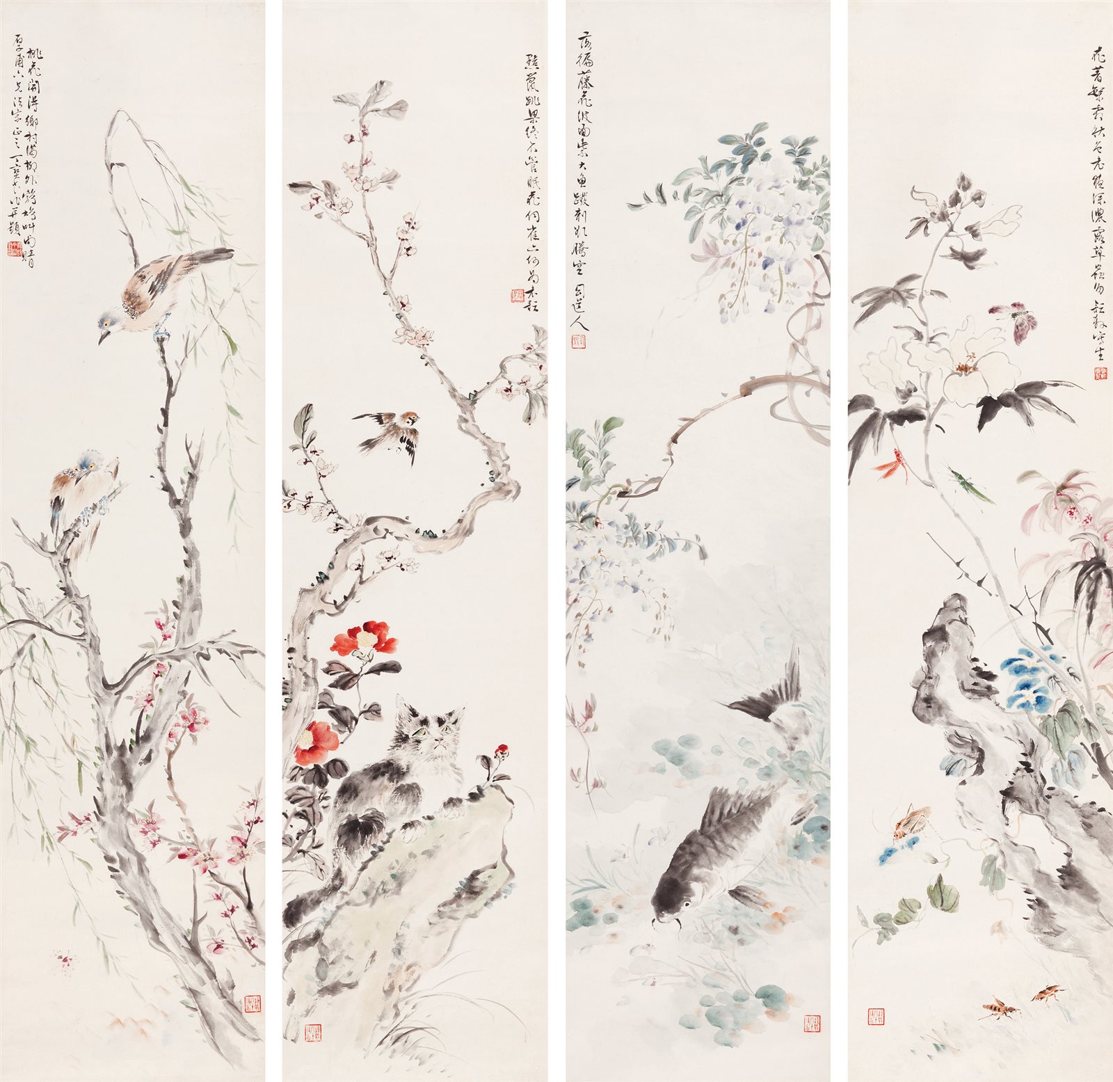 花鸟四屏