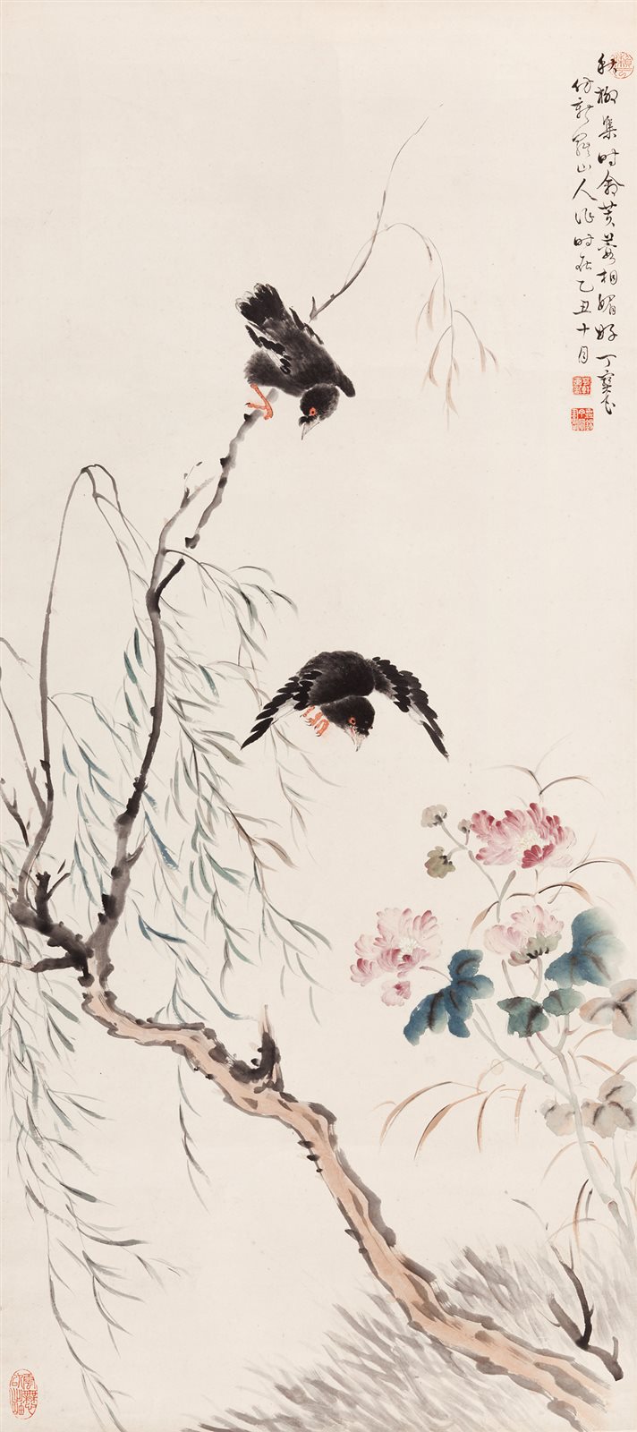 秋柳鸣禽