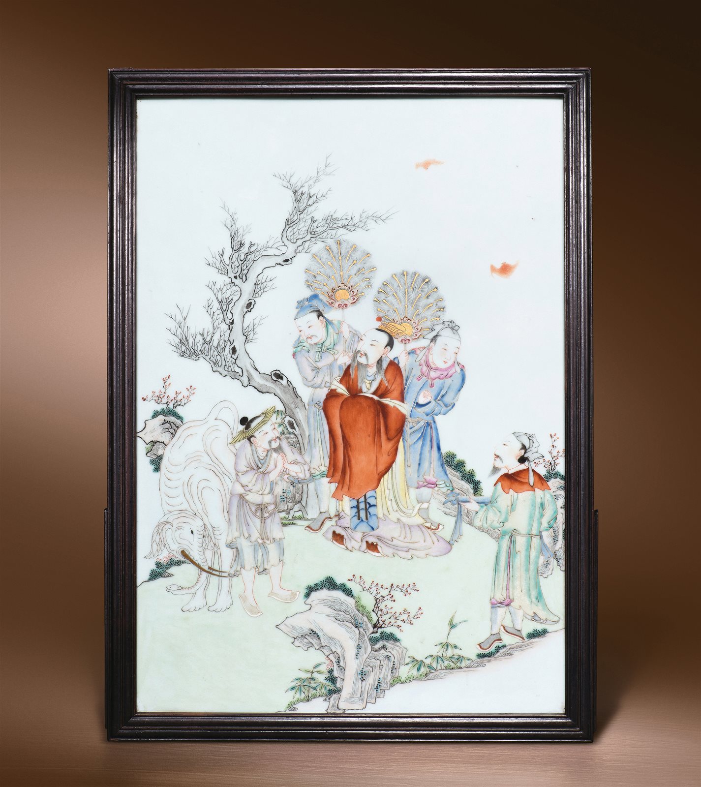 粉彩描金文王访贤图瓷板