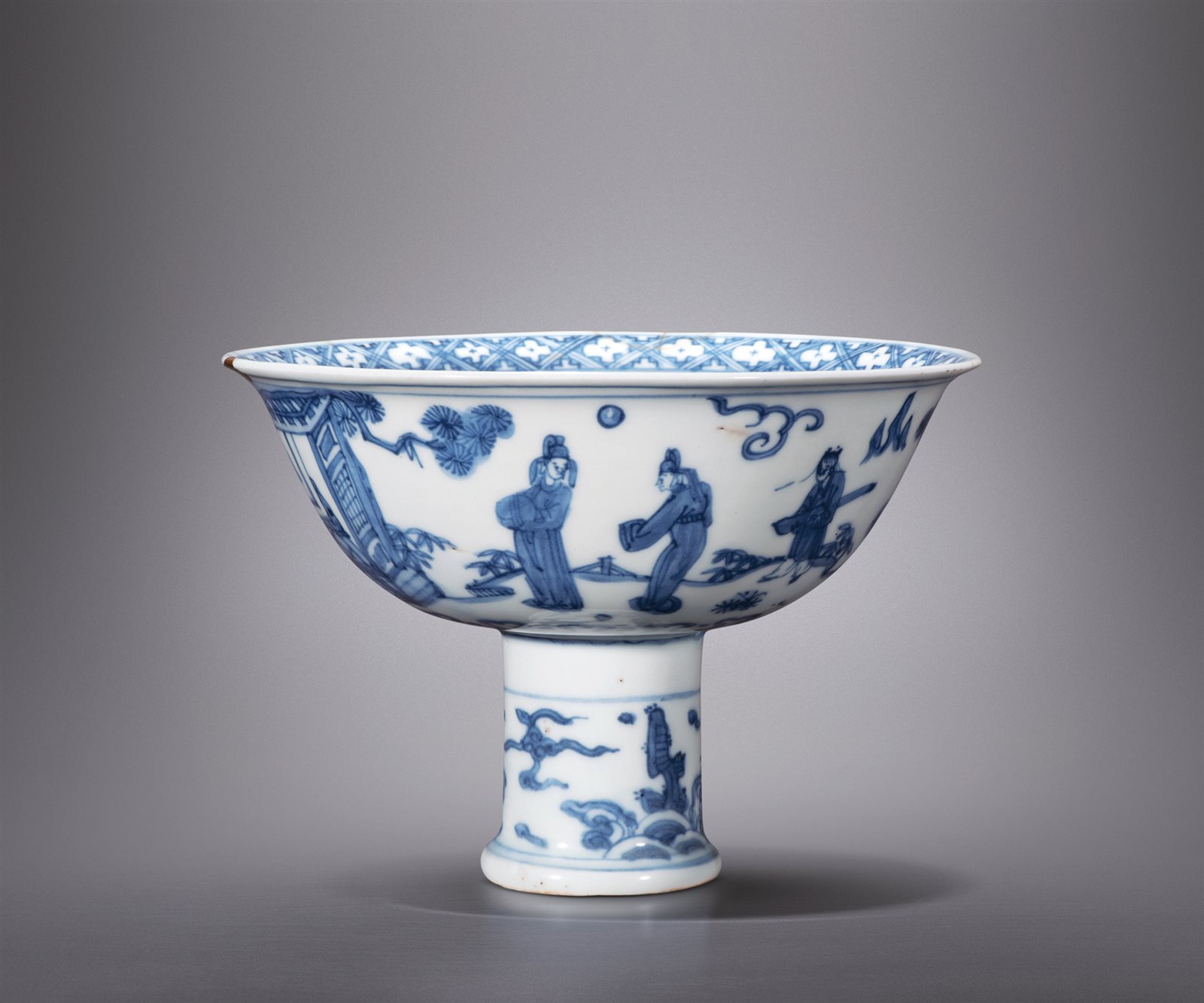 青花高仕图高足碗