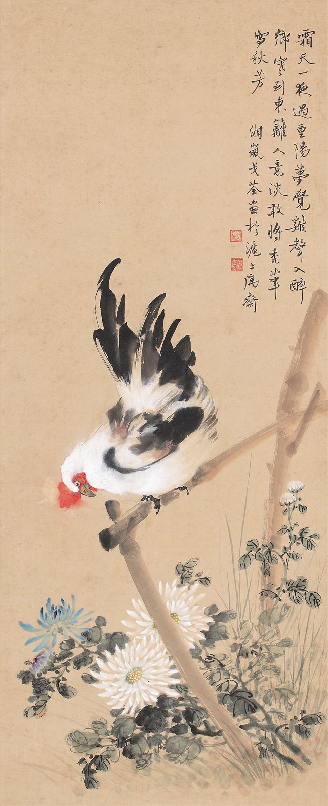 东篱鸣鸡图