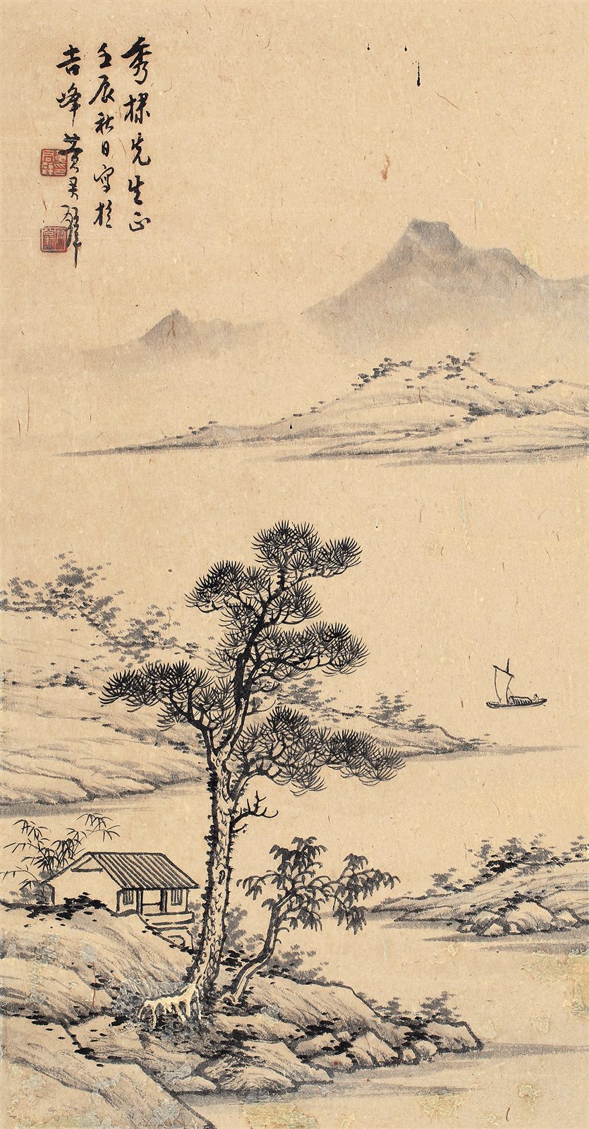 江渚归帆图