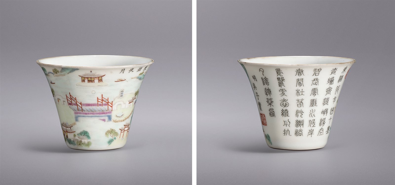 粉彩东湖夜月图杯
