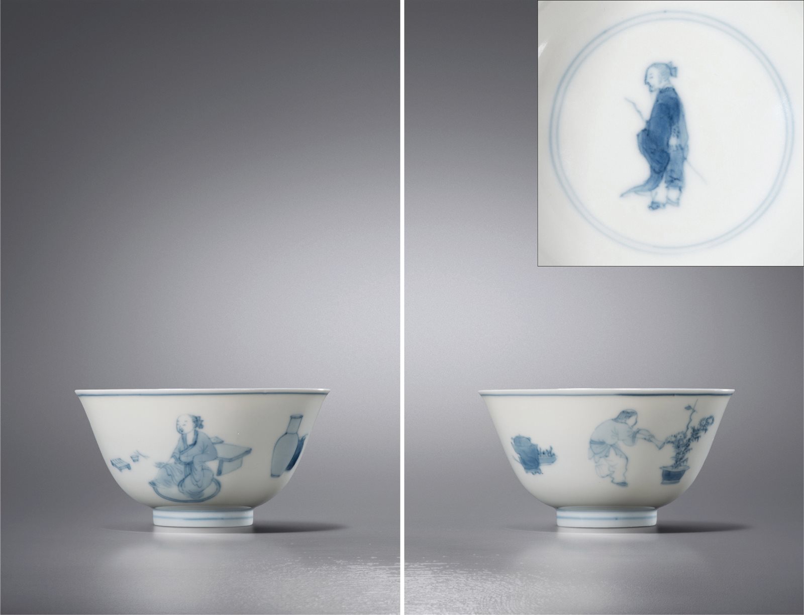 青花高仕赏菊图杯