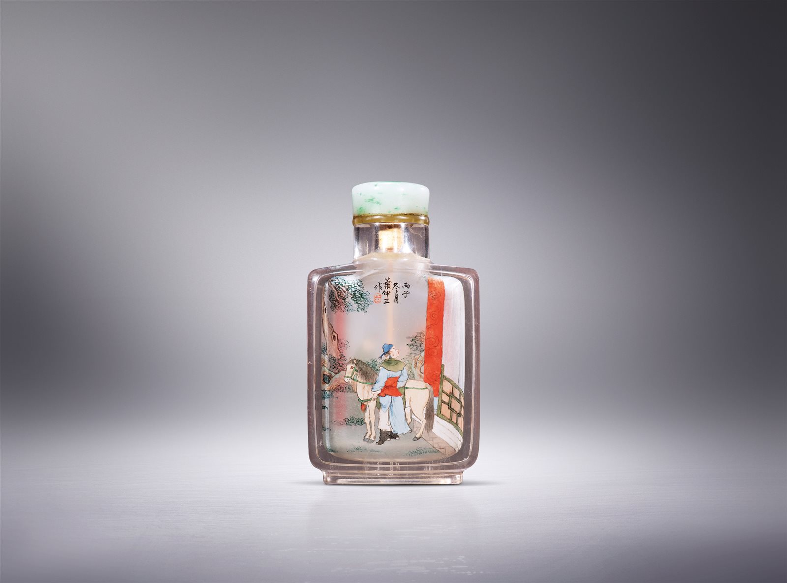 叶仲三作水晶内画人物故事纹烟壶