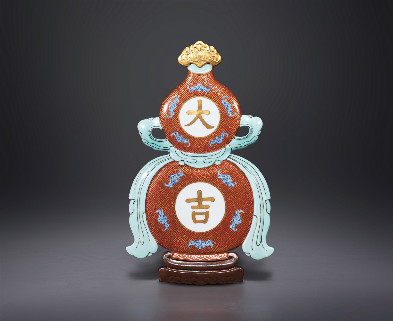 粉彩描金“大吉”纹葫芦挂屏