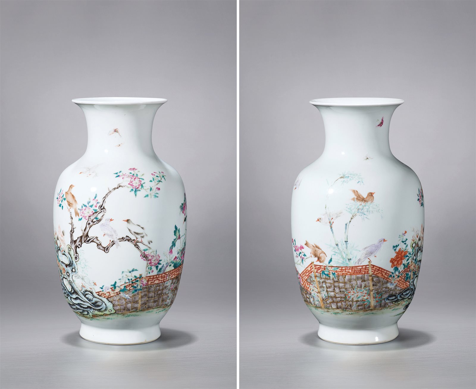 粉彩洞石花鸟纹瓶