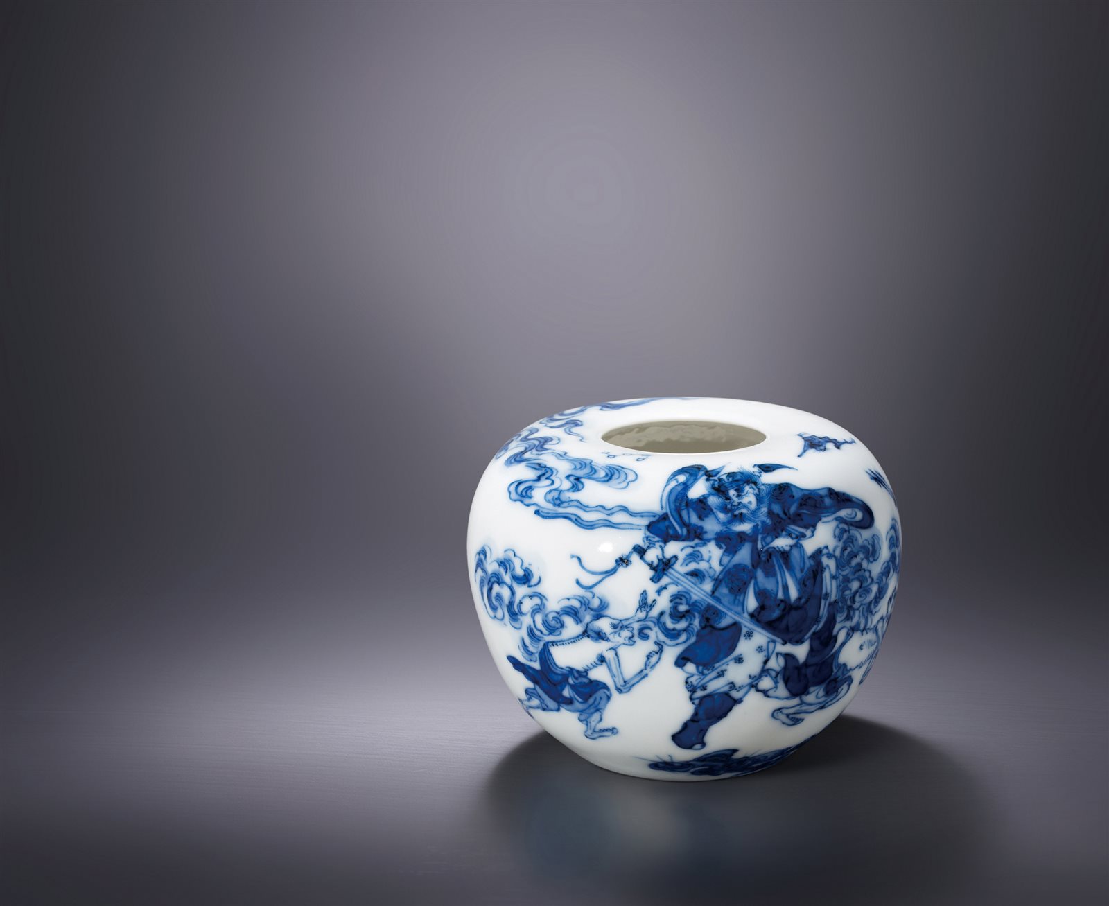 青花钟馗捉鬼图水盂