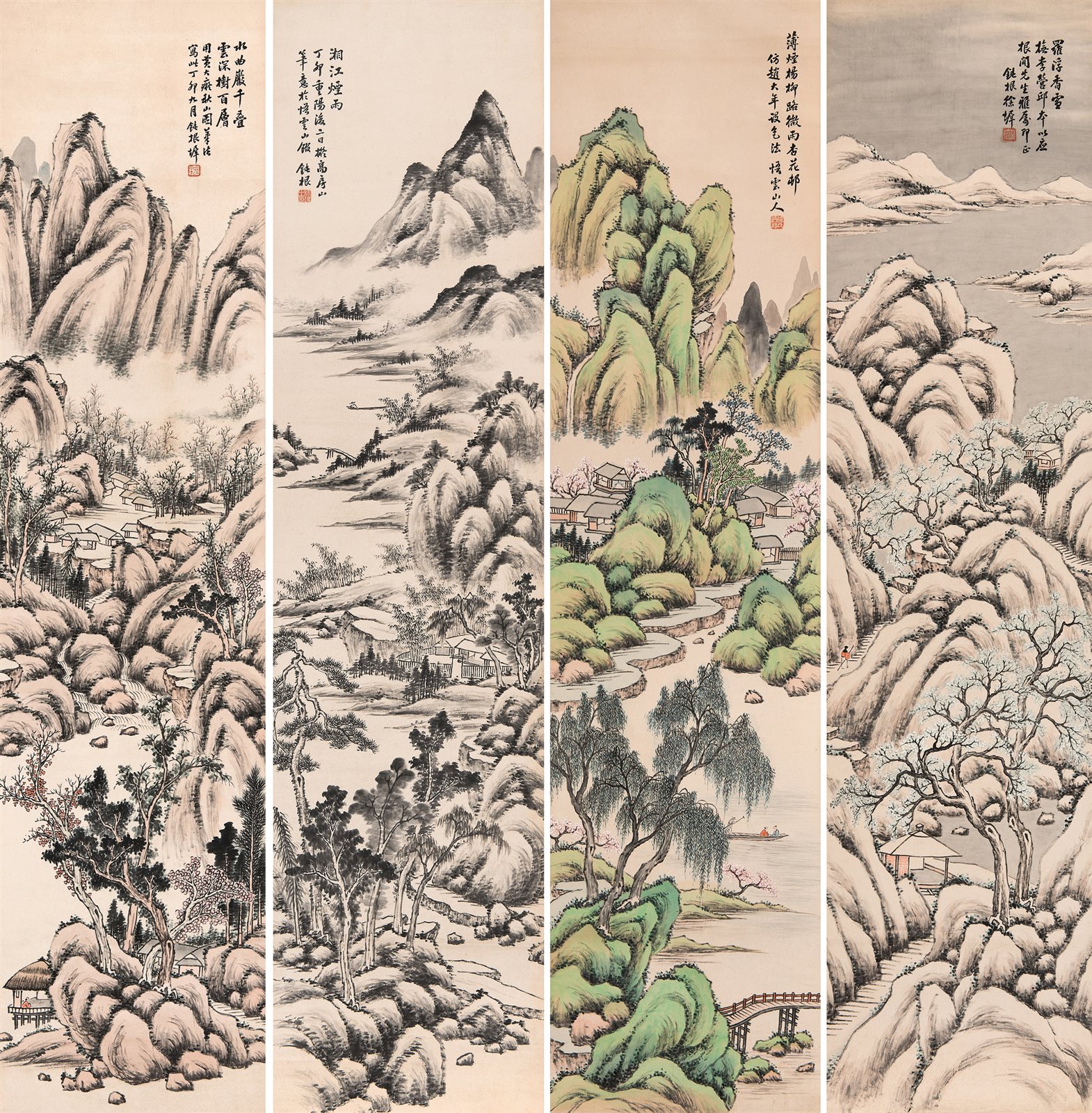 山水四屏