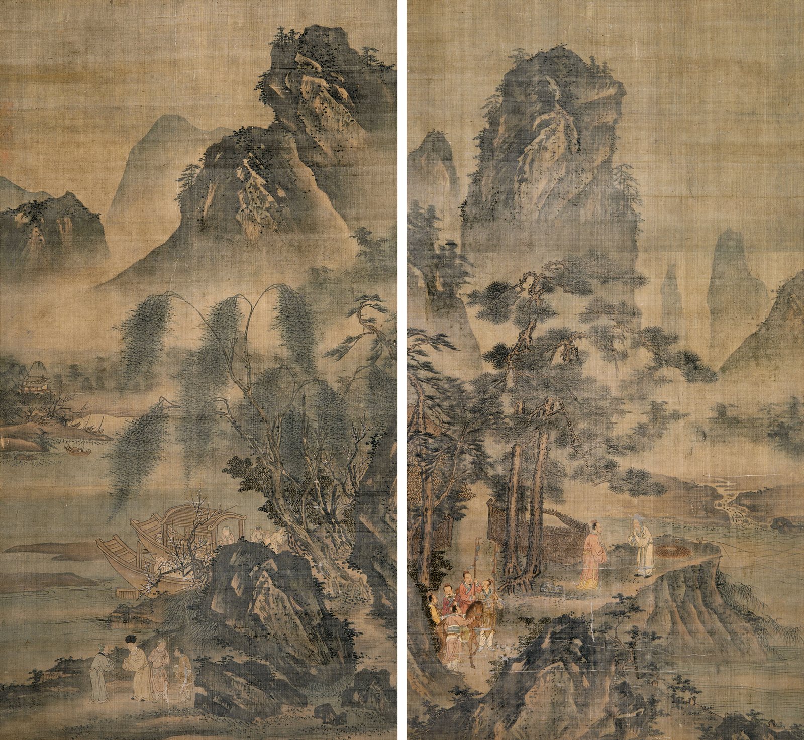 仿宋山水通景对屏