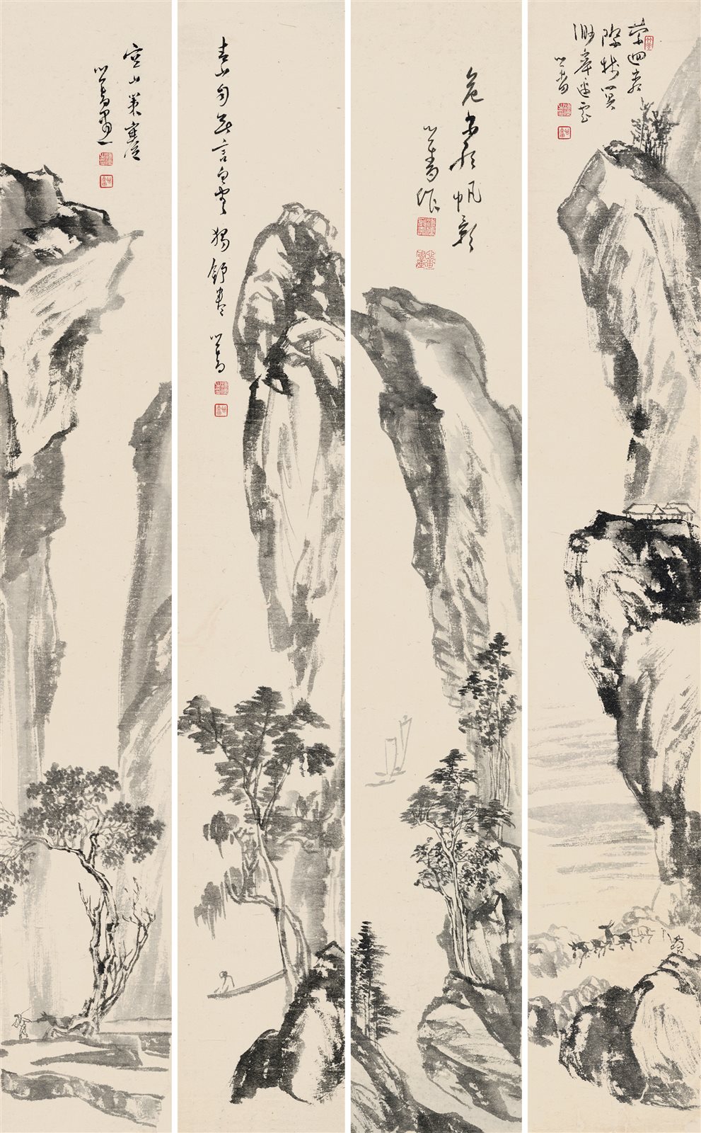 山水四屏