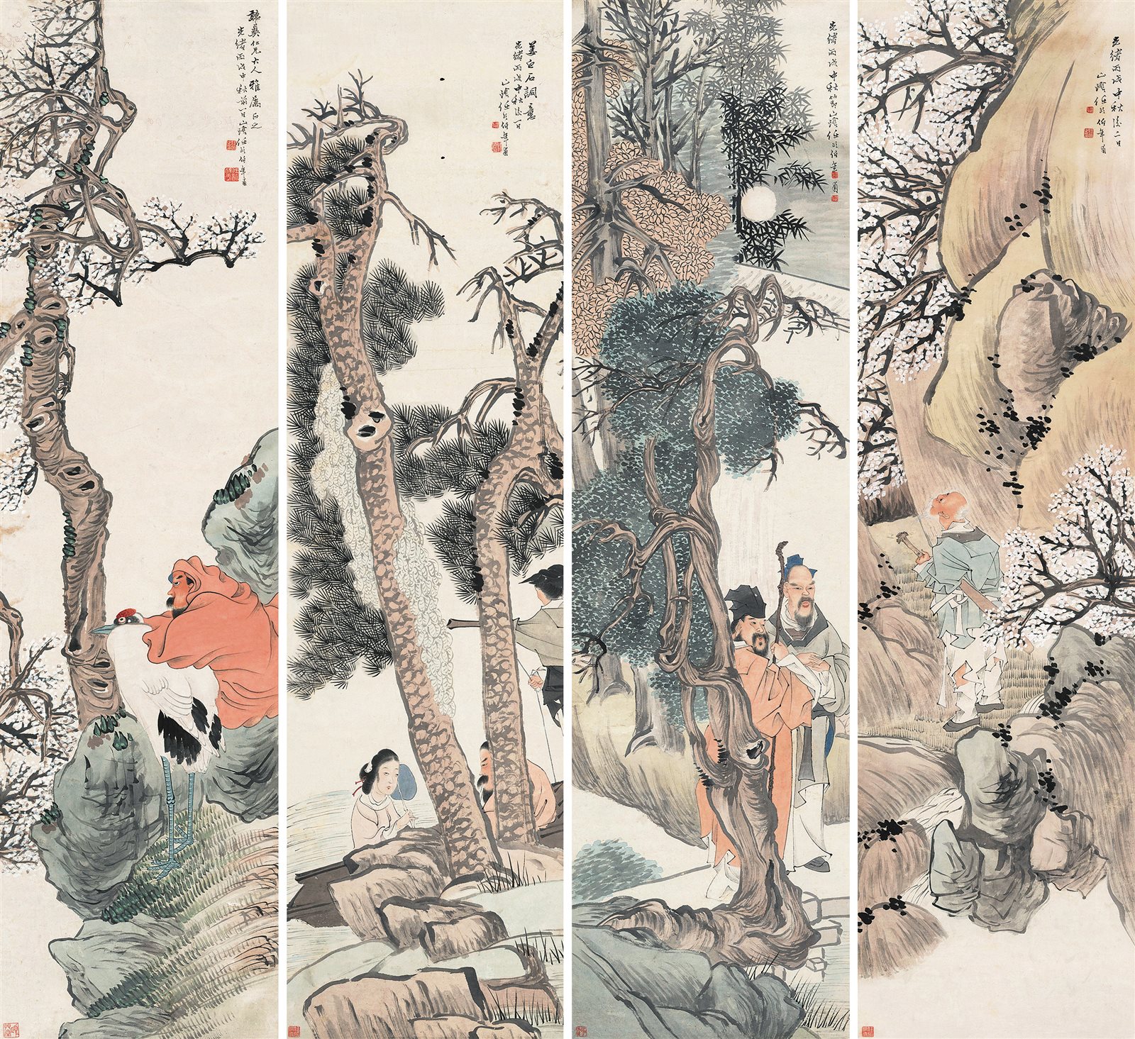 人物四屏