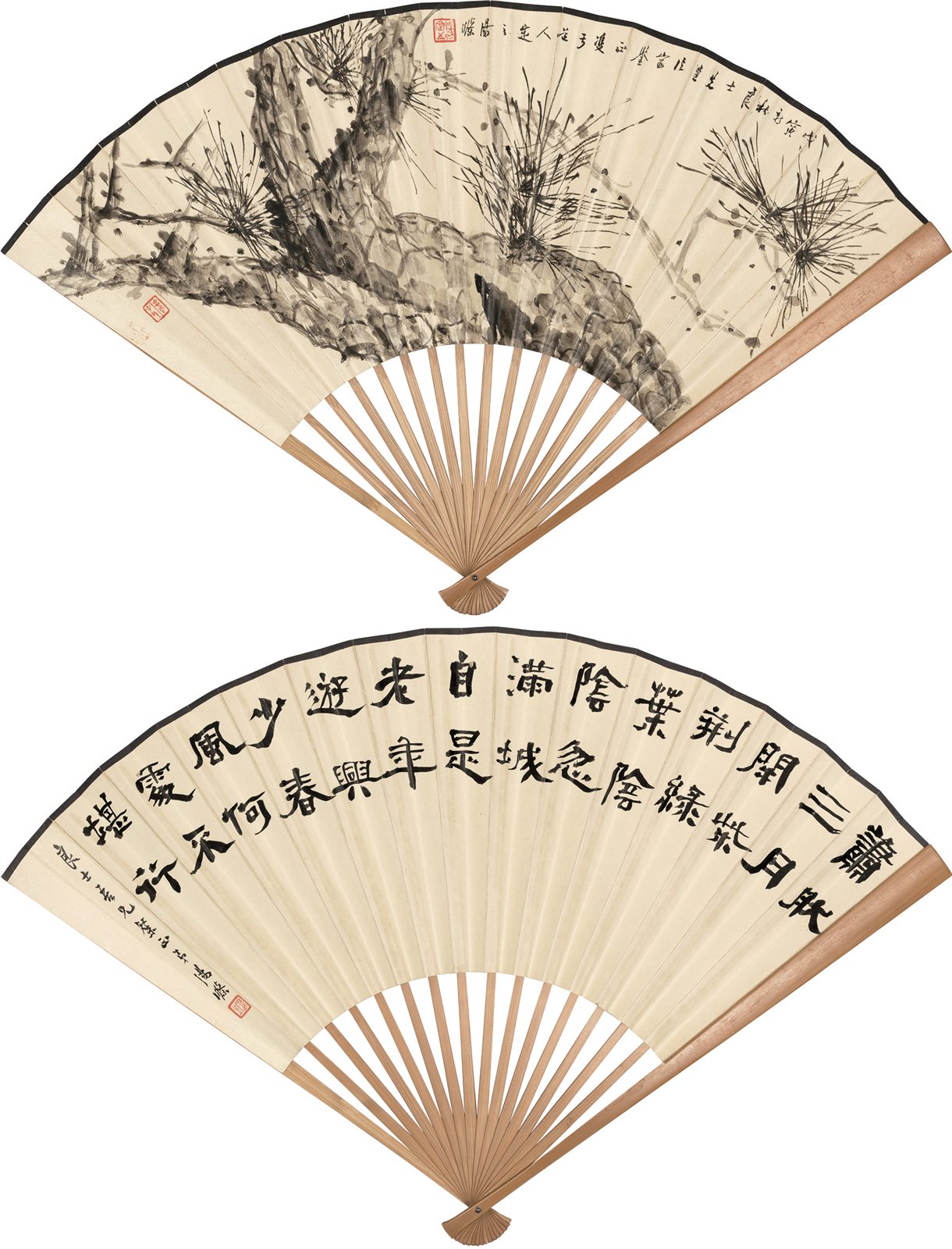 苍松图并隶书书法