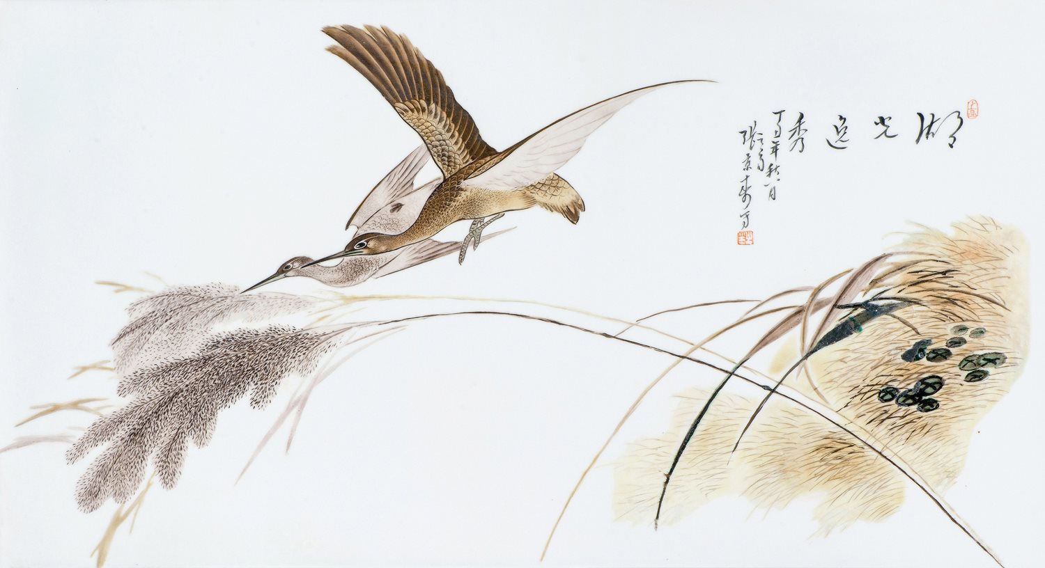 张景寿 湖光逸秀 粉彩瓷板