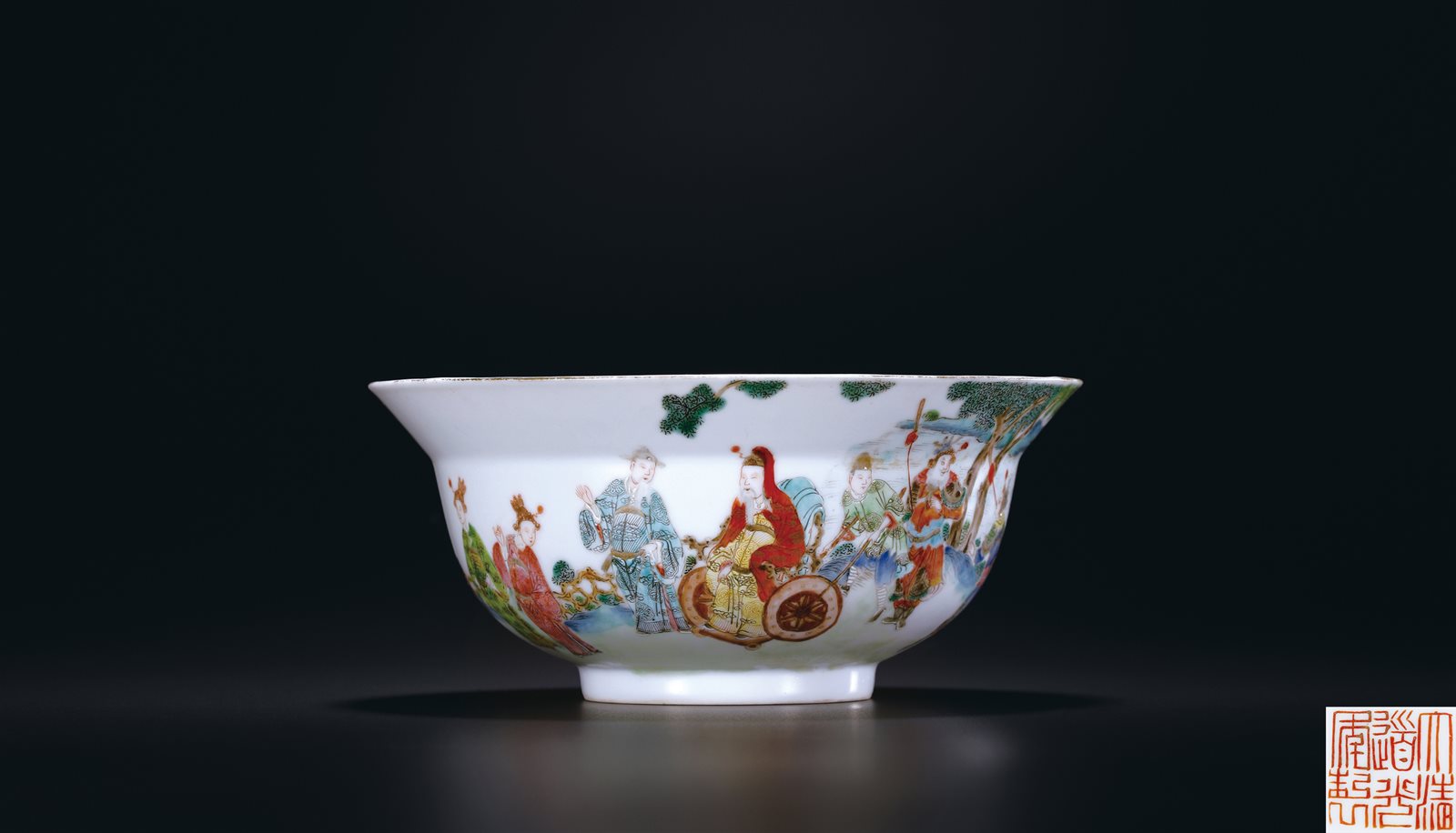 粉彩文王访贤图折沿碗