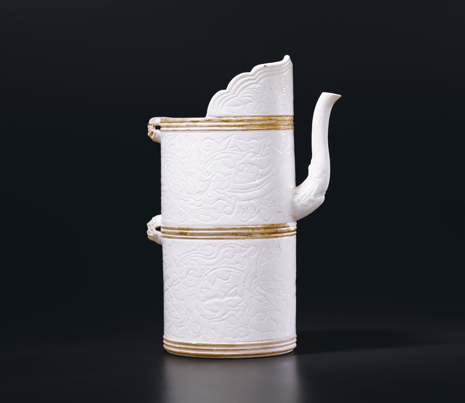 仿定白釉描金螭龙纹多穆壶