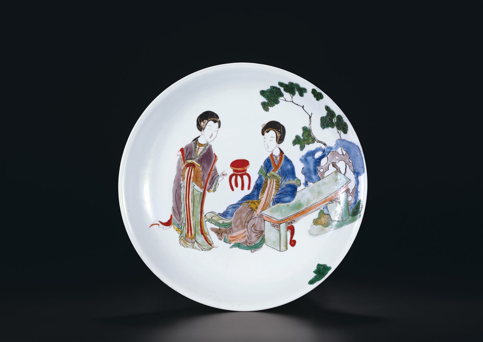 五彩仕女图盘