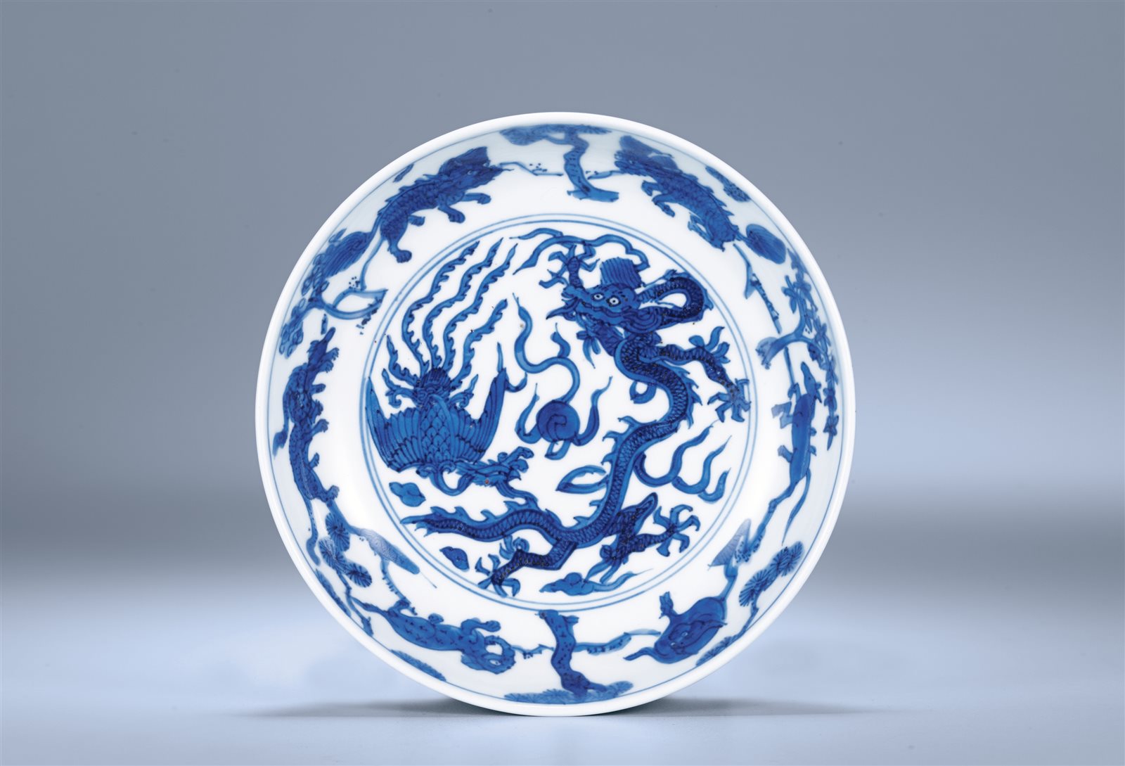 青花龙凤纹五灵图盘(图录号：1192)