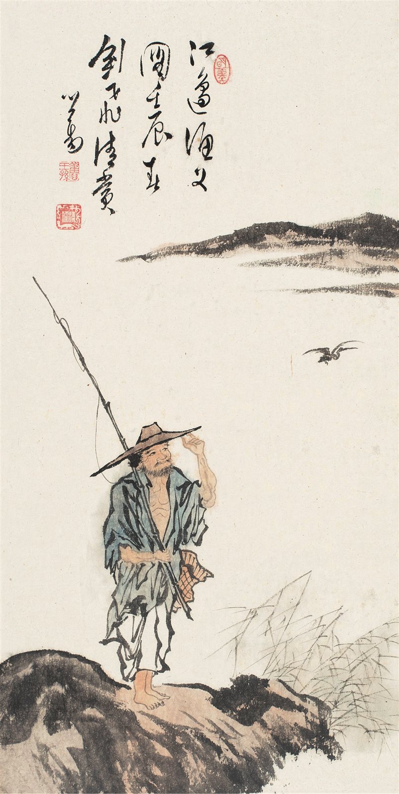 江边渔父图