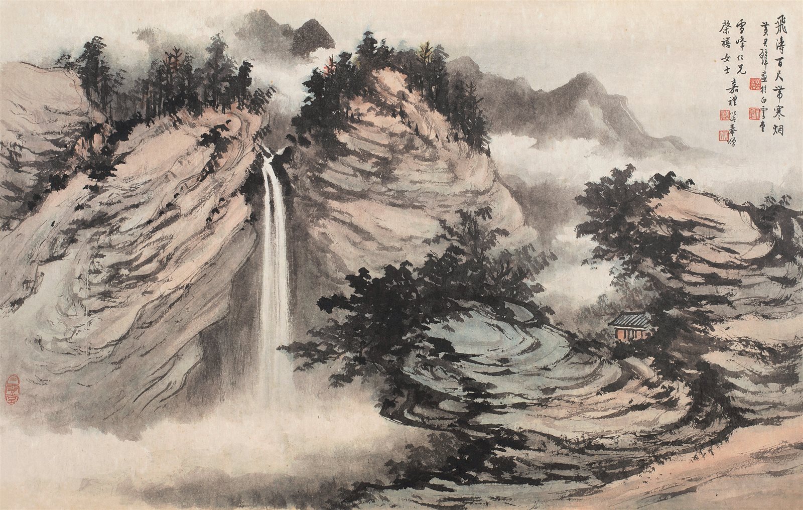 飞涛百尺带寒烟