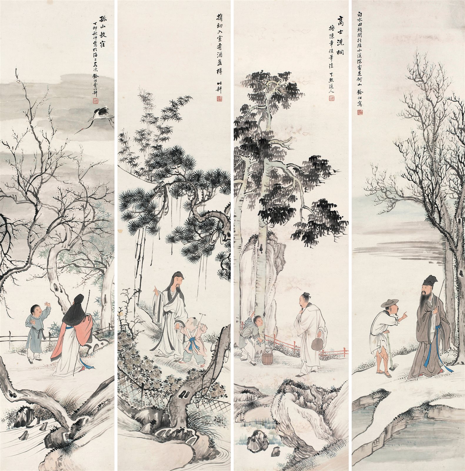 人物四屏