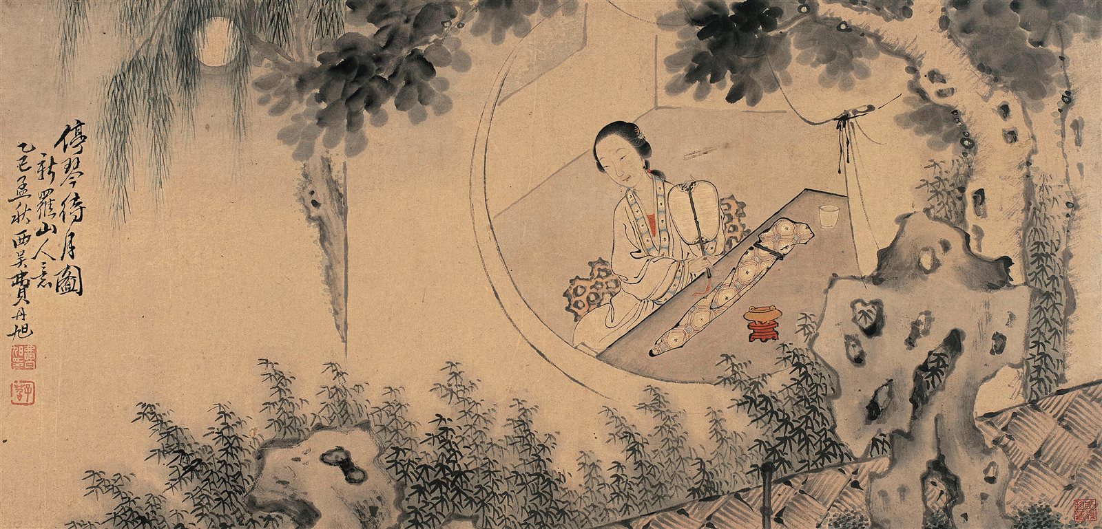 停琴待月图