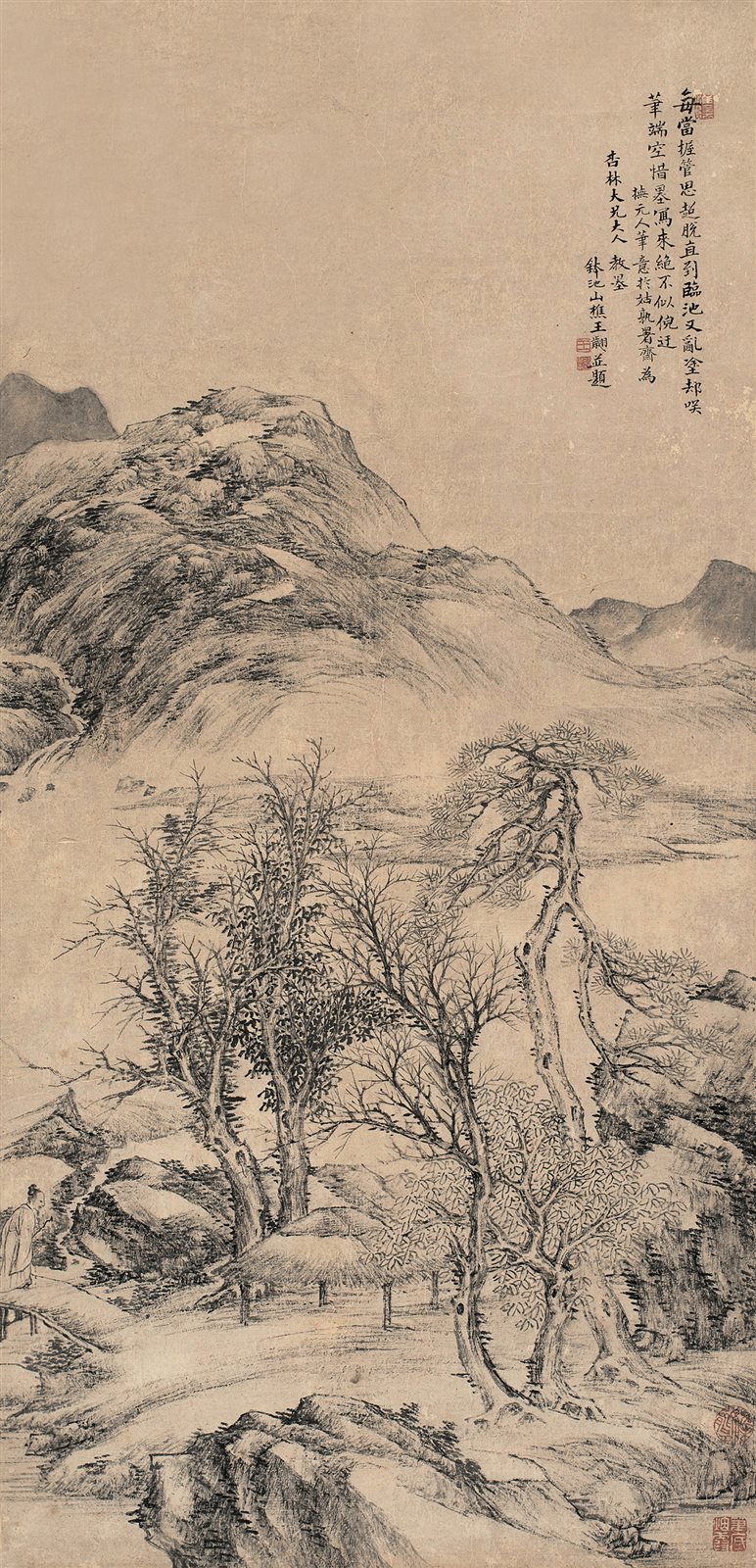 野林探幽图
