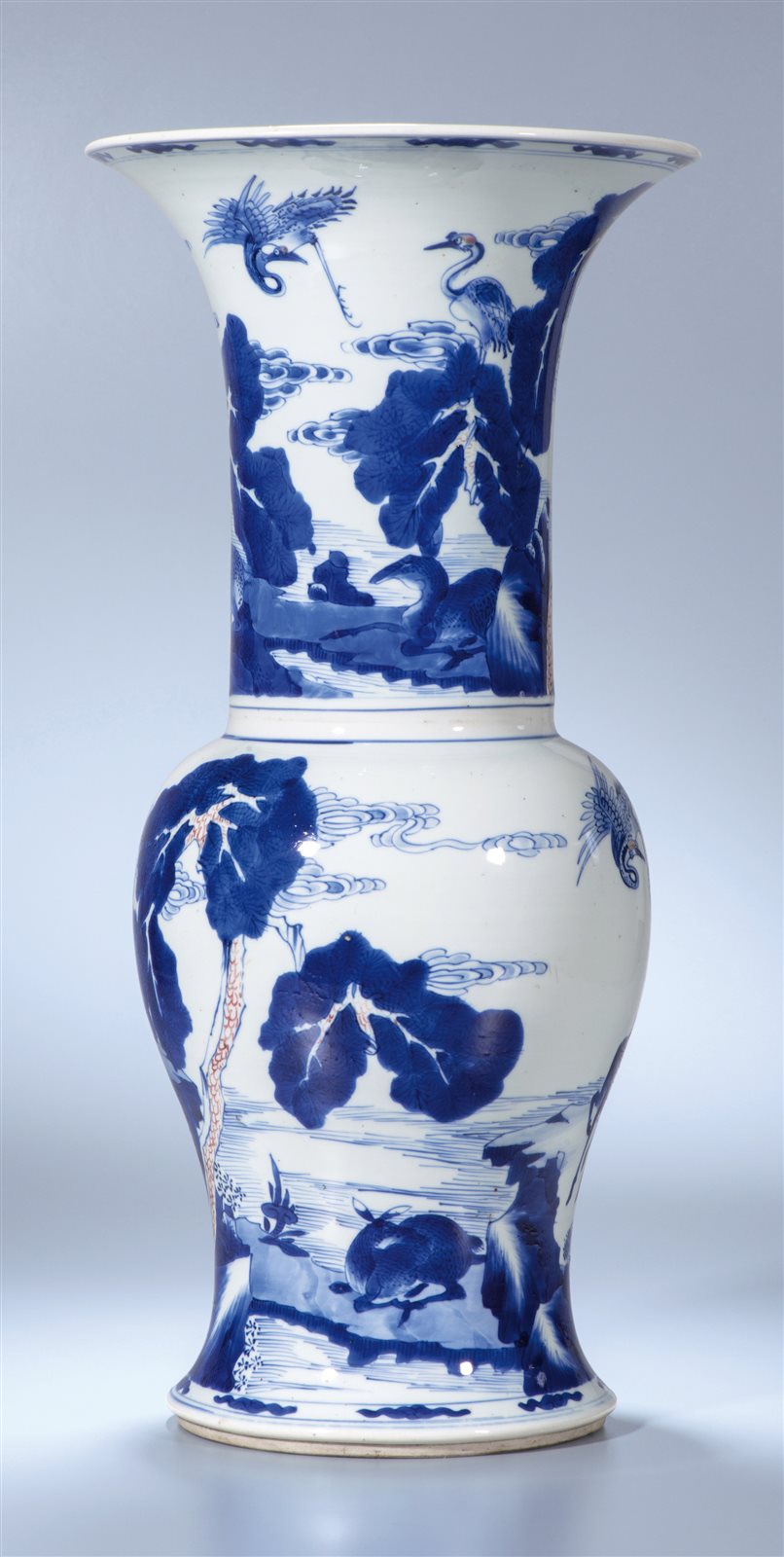 青花釉里红鹿鹤同春图花觚