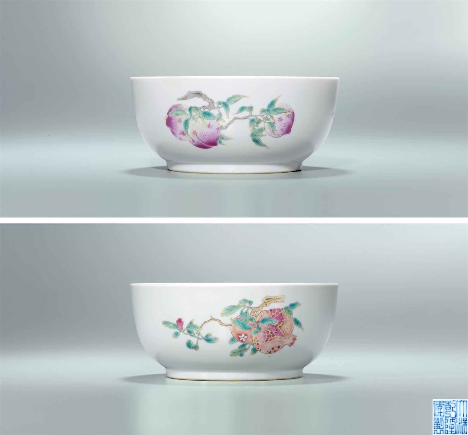 柠檬黄地青花折枝九桃纹盘