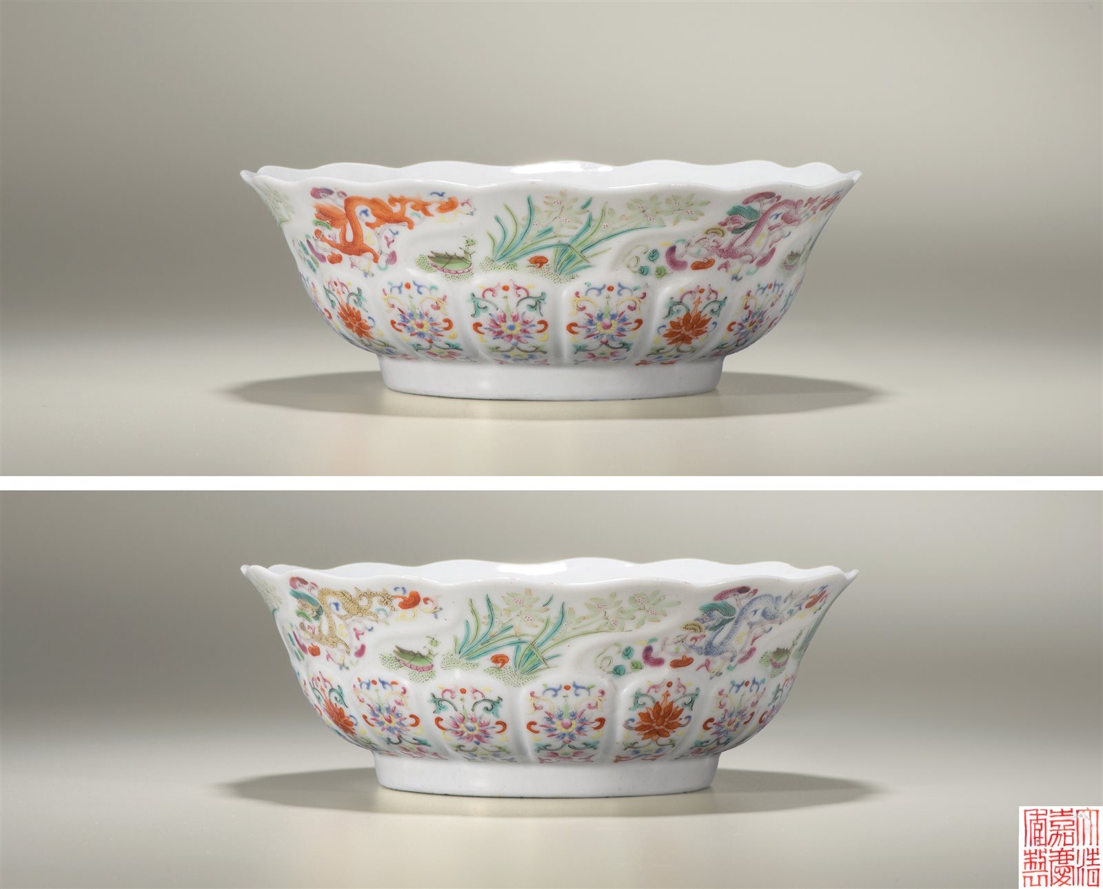 豇豆红釉暗刻团螭纹太白尊(图录号:1128)