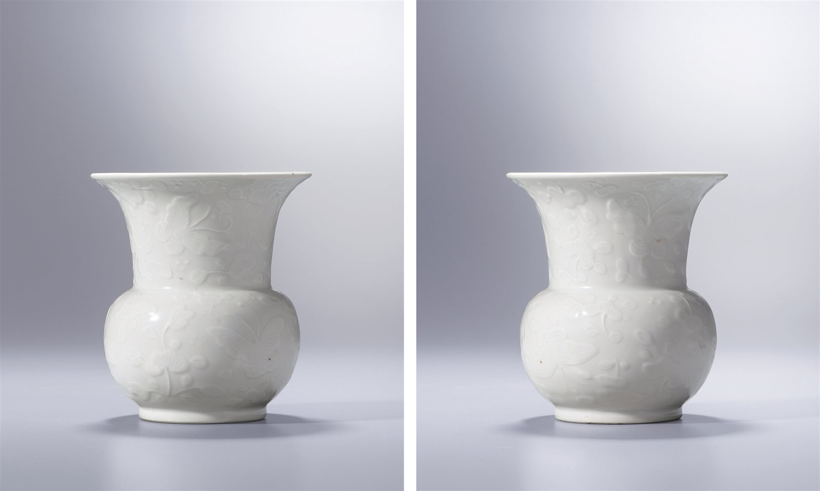 白釉模印花蝶纹渣斗