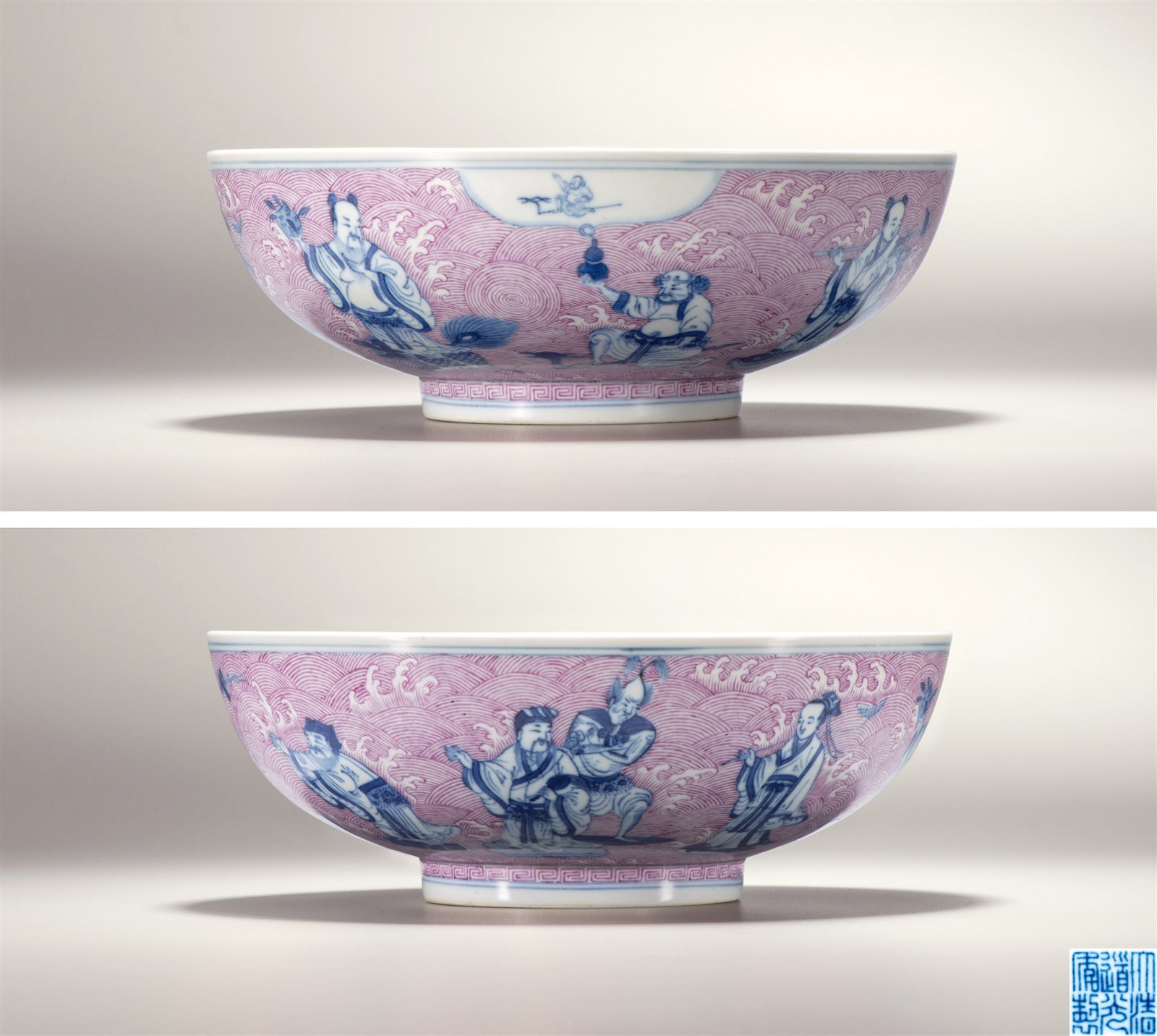 青花胭脂红八仙过海纹大碗