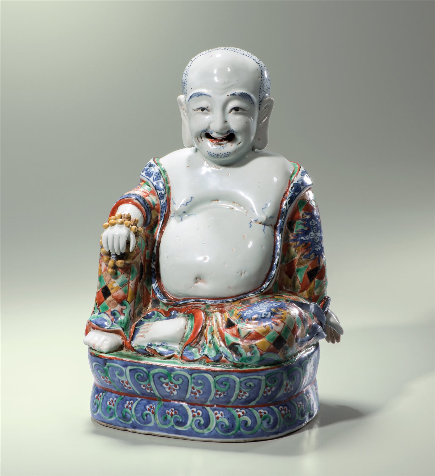 青花捏塑五彩弥勒佛坐像