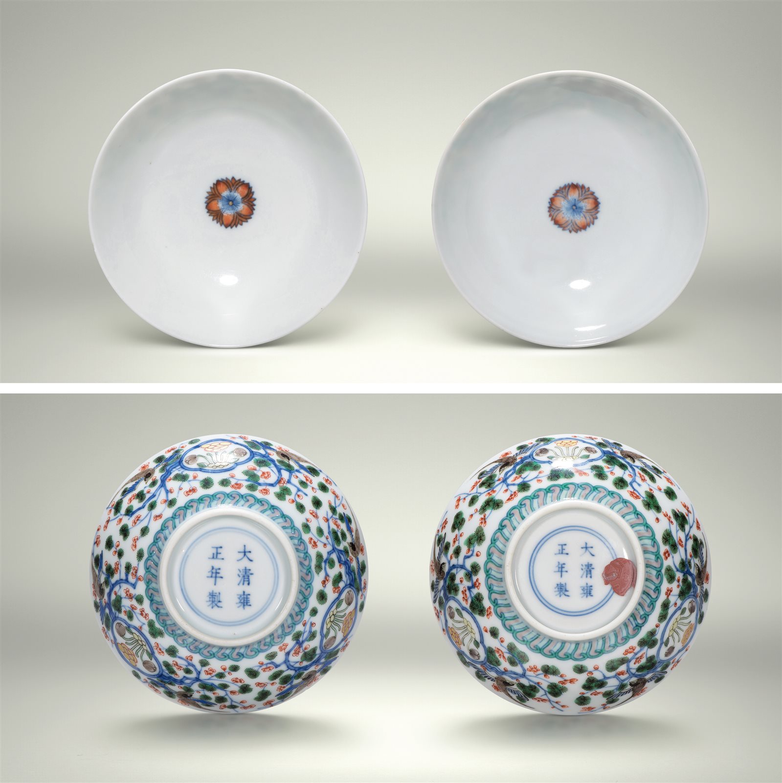 青花五彩“喜上眉梢”纹小盘一对