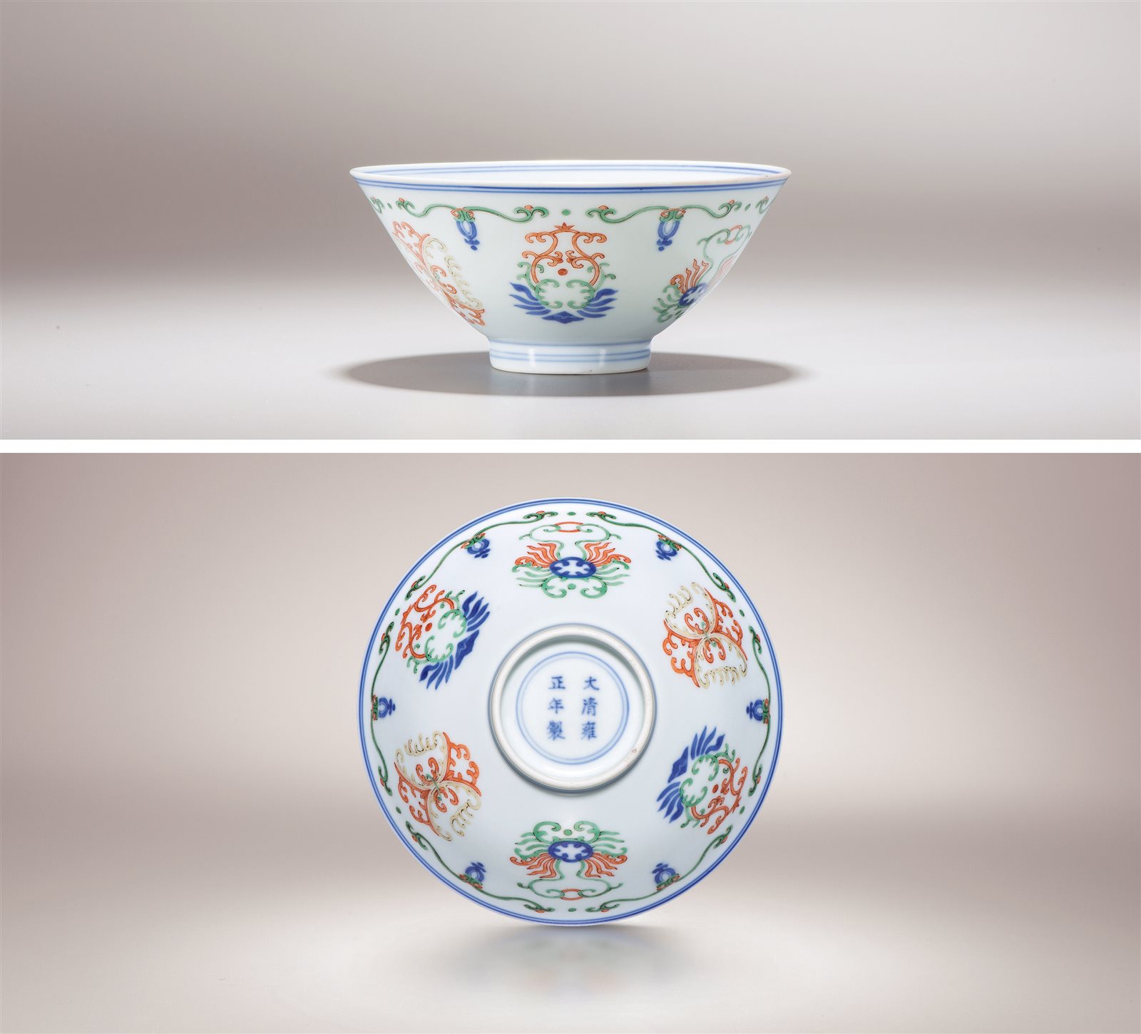 五彩忍冬纹斗笠碗