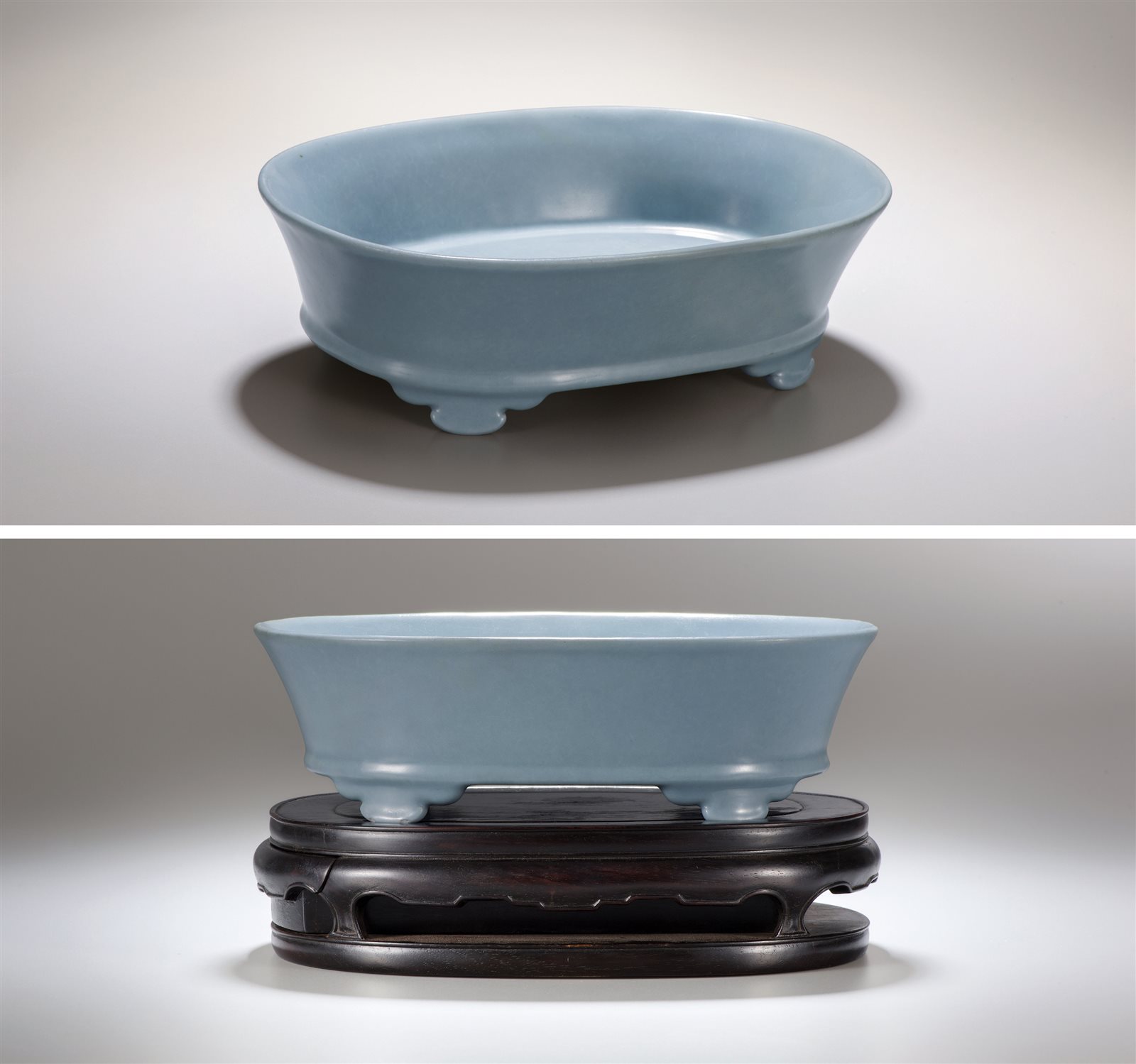 仿汝天青釉水仙盆（“猫食盆”）