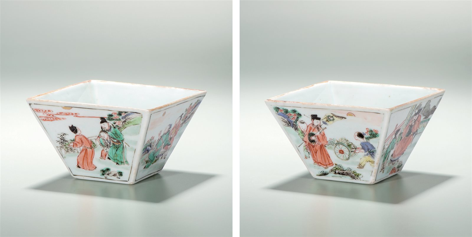 五彩人物故事图四方斗杯