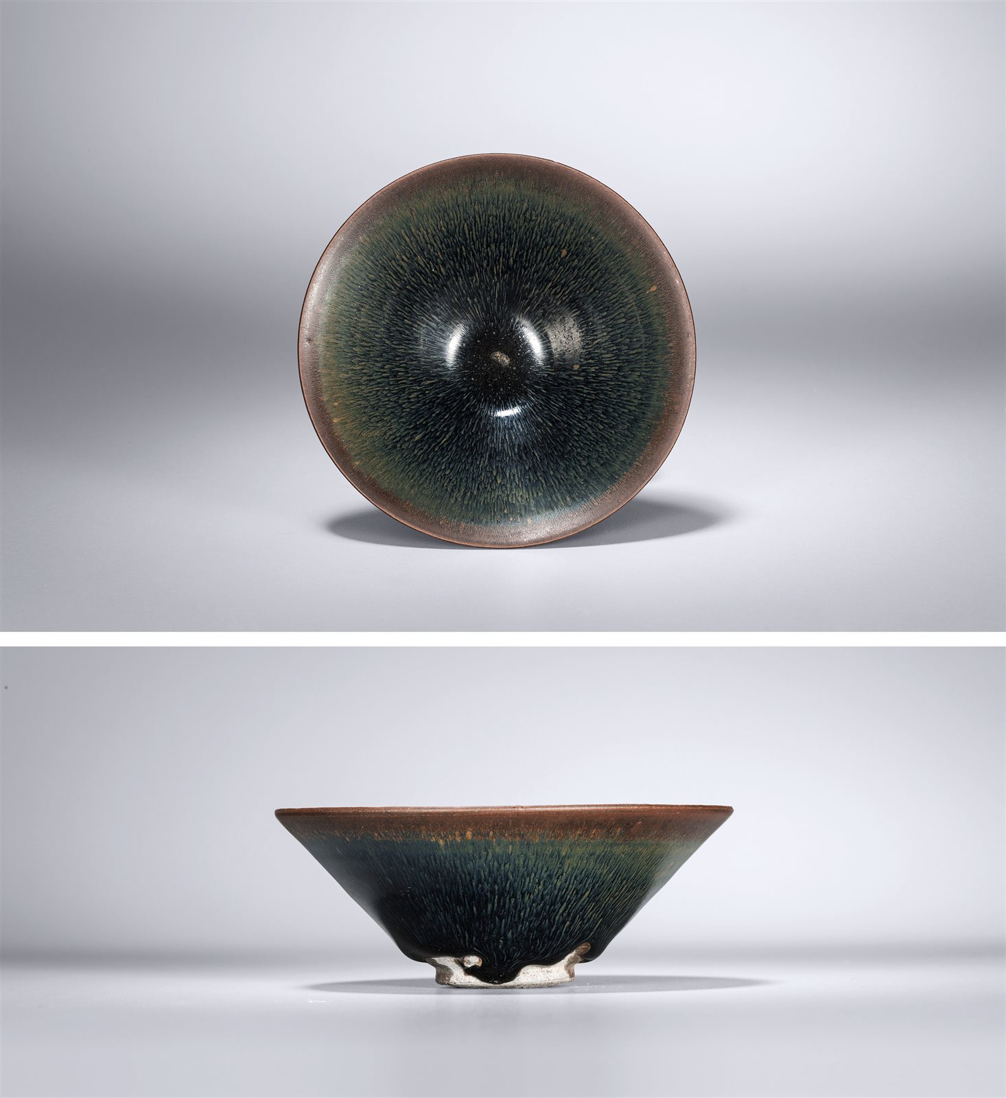 建窑黑釉兔毫纹斗笠茶盏