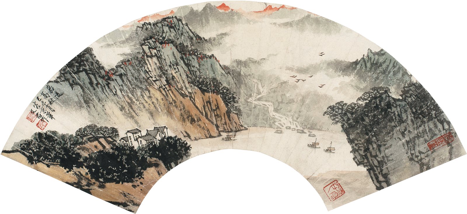 宋文治设色山水扇面