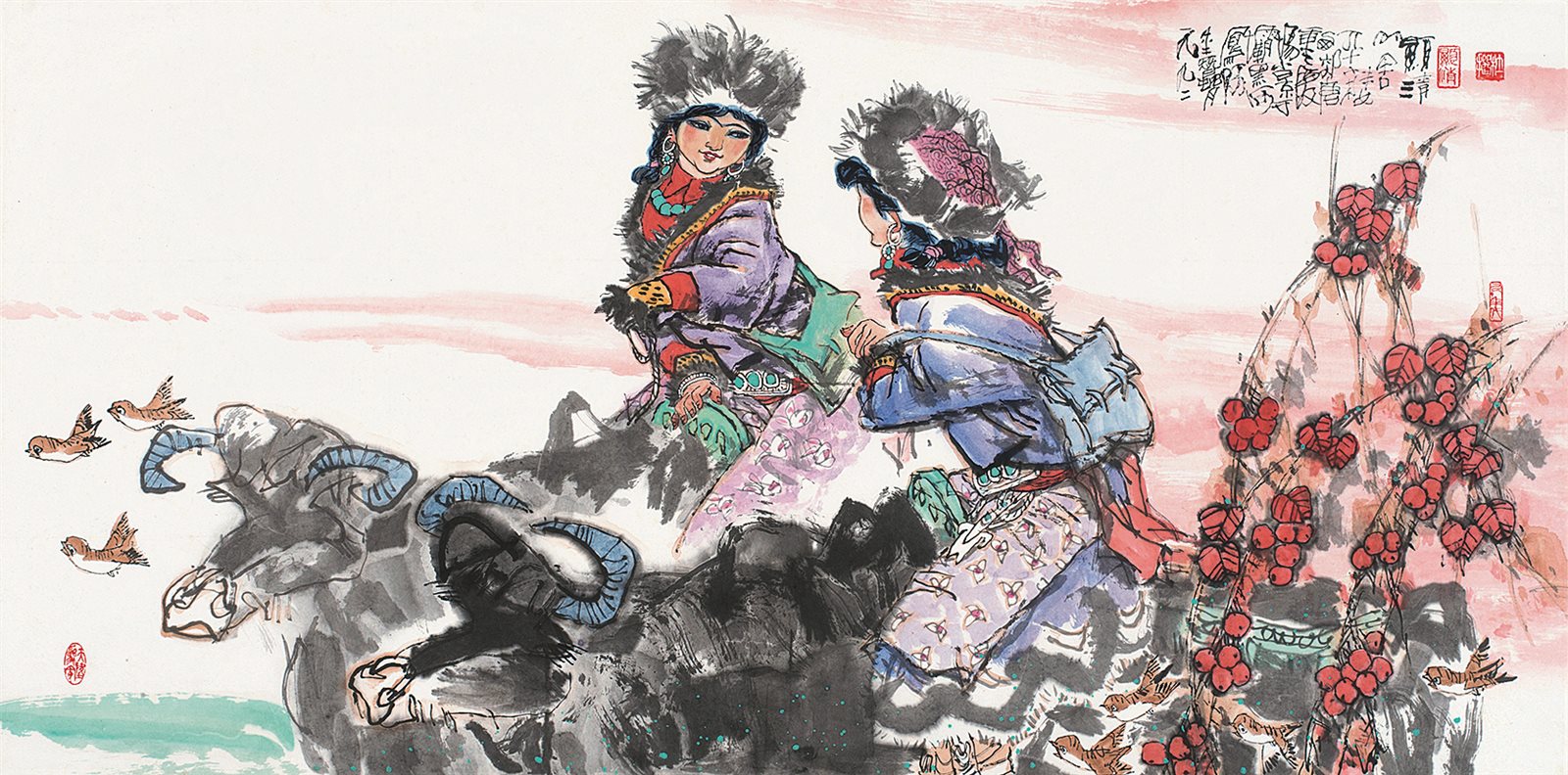 一九九二年蚕月，写阿坝黑河场小景于重庆西郊唐□楼□舍，显清。